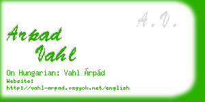 arpad vahl business card